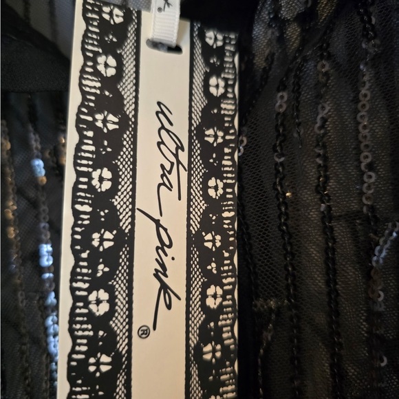 Ultra Pink Black Sheer Sequined Collared Button Up Size 2X Plus LS NWT Dressy - Picture 3 of 8